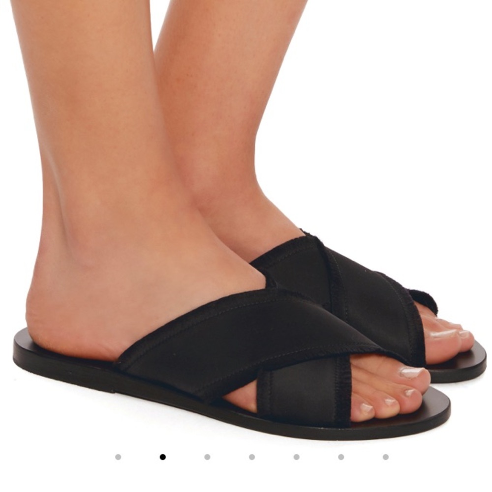 Ancient Greek Thais Satin Slides Black